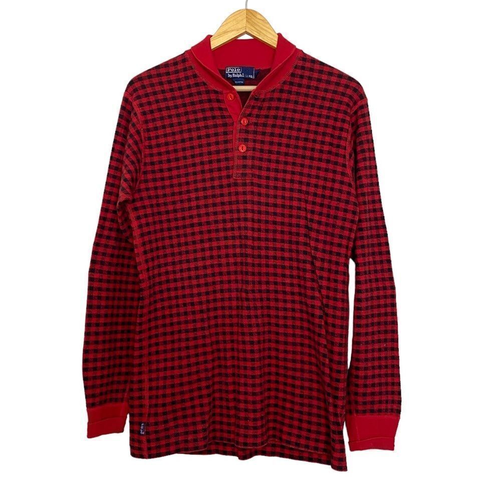 Vintage Polo by Ralph Lauren 100% Cotton Plaid Gingham Polo Sweater Size Medium